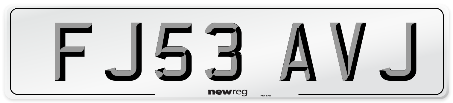 FJ53 AVJ Number Plate from New Reg